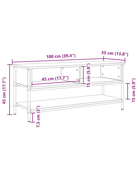 Mobile TV  Nero Rovere 100x35x45 cm Legno ingegnerizzato e Acciaio