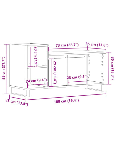 Set mobile TV Rovere Nero 100 x 35 x 55 cm Legno multistrato