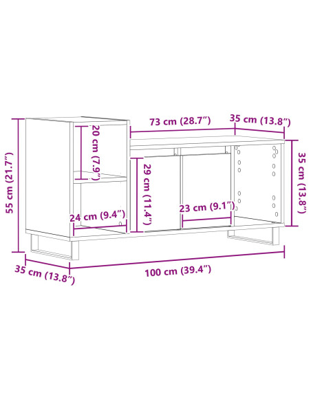 Mobile TV  Nero Rovere 100x35x55 cm Legno ingegnerizzato