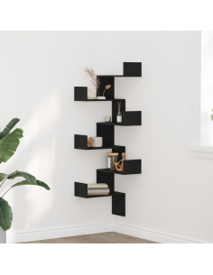 Mensola Angolare da Parete Rovere Nero 45 x 45 x 147 cm