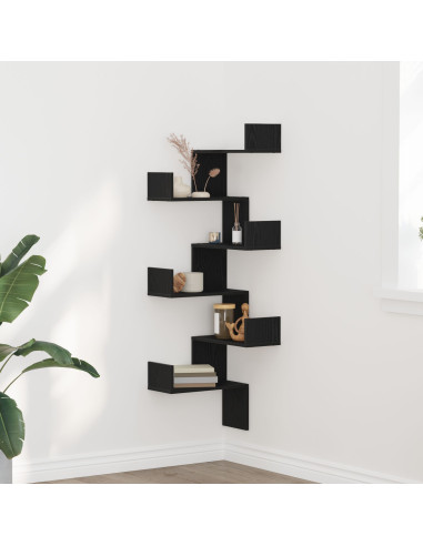 Mensola Angolare da Parete Rovere Nero 45 x 45 x 147 cm