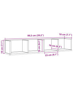 Scaffale da parete con lo scaffale Rovere Nero 100 x 18 x 18 cm