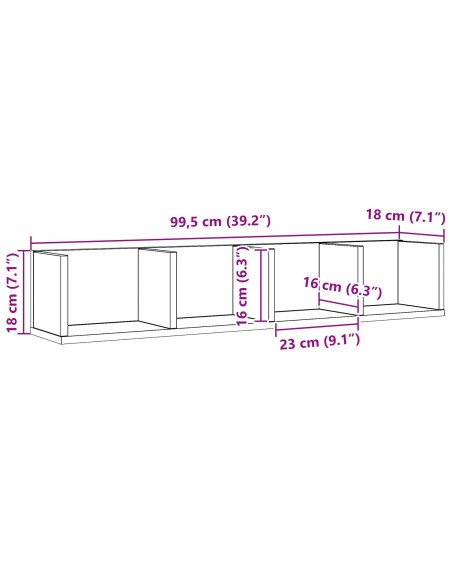 Scaffale da parete con lo scaffale Rovere Nero 100 x 18 x 18 cm