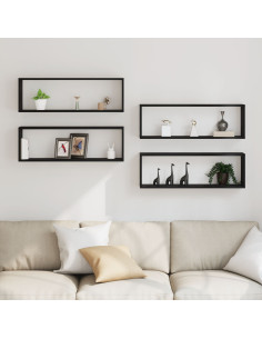 Scaffali da parete 4 pcs Rovere Nero 80 x 15 x 26 cm