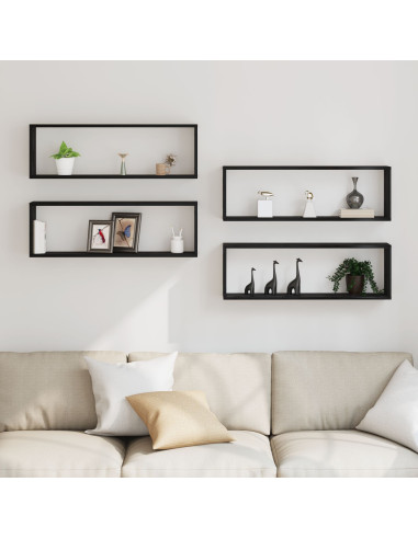 Scaffali da parete 4 pcs Rovere Nero 80 x 15 x 26 cm
