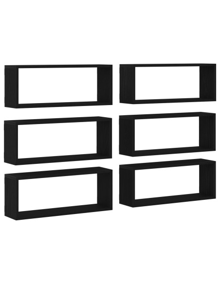Mensole a muro 6 pezzi Nero Rovere 60x15x23 cm Legno ingegnerizzato