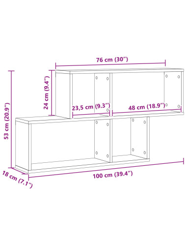 Scaffale da parete con lo scaffale Rovere Nero 76 x 15 x 53 cm