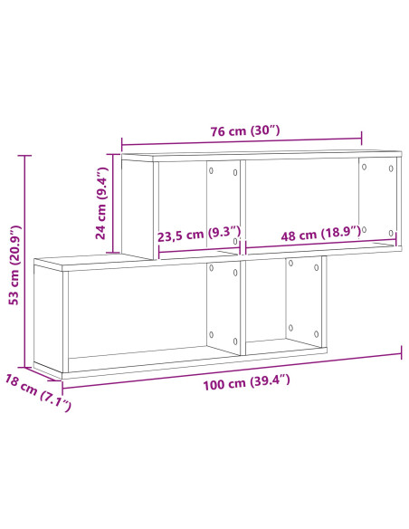 Scaffale da parete con lo scaffale Rovere Nero 76 x 15 x 53 cm