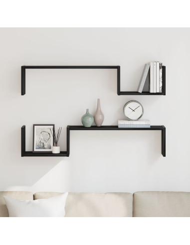 Scaffale da parete 2 pcs Rovere Nero 100 x 15 x 20 cm