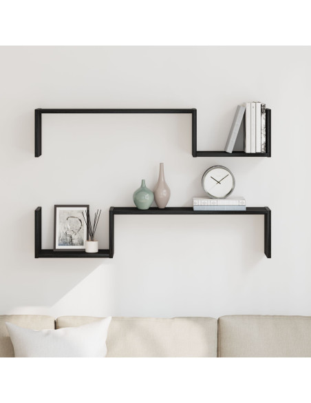 Scaffale da parete 2 pcs Rovere Nero 100 x 15 x 20 cm