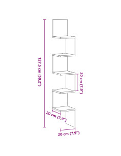 Mensola angolare con lo scaffale Rovere Nero 20 x 20 x 127,5 cm