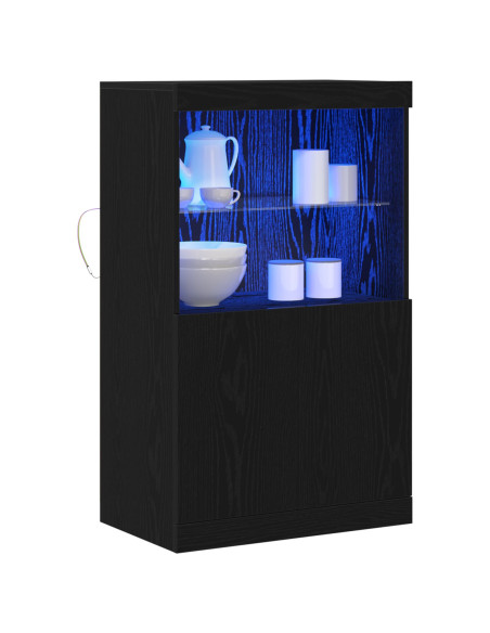 Sideboard con luci LED Rovere Nero 60x37x100 cm