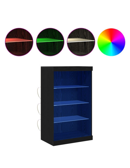 Sideboard con luci LED Nero Rovere 60,5x37x100 cm