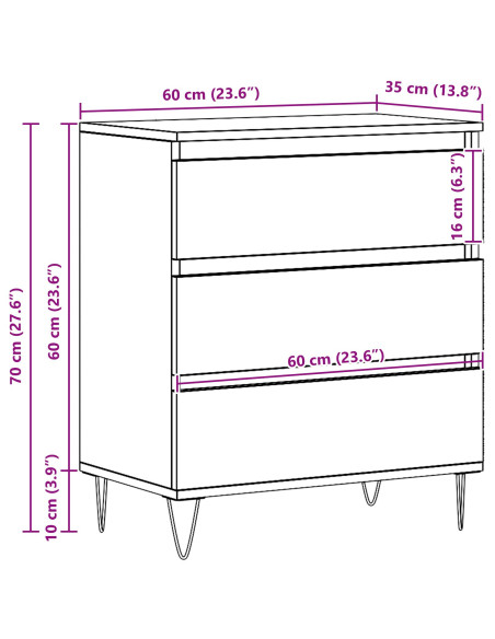 Credenza Rovere Nero 60 x 35 x 70 cm Legno multistrato