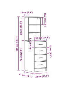 Credenza Rovere nero 40 x 41 x 135 cm Legno multistrato