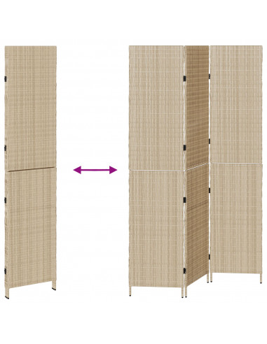 Divisorio per stanze  3 pannelli pieghevole beige 146x200 cm in poli rattan