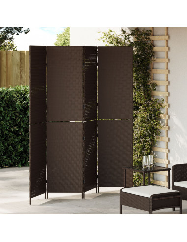 Divisorio per stanze 4 pannelli pieghevole marrone 195x180 cm in poly rattan