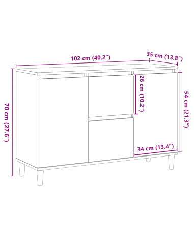 Credenza con cassetto Nero 102 x 35 x 60 cm Legno multistrato