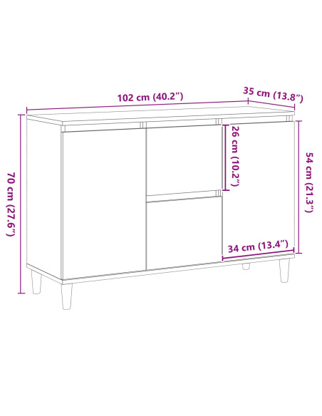 Credenza con cassetto Nero 102 x 35 x 60 cm Legno multistrato