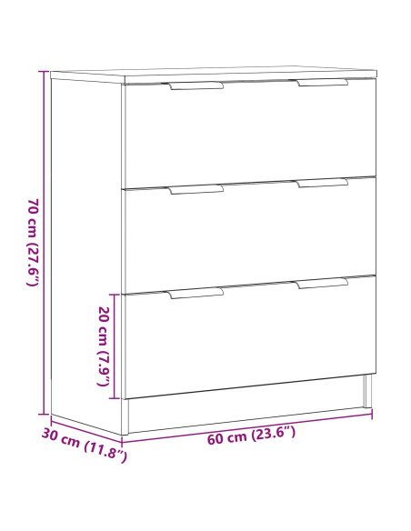 Credenza nera in rovere 60x30x70 cm in legno ingegnerizzato