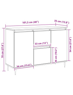 Credenza Rovere Nero 101,5 x 35 x 70 cm Legno multistrato