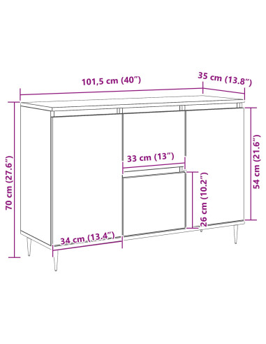 Credenza Rovere Nero 101,5 x 35 x 70 cm Legno multistrato