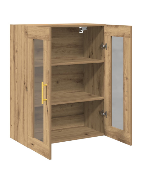 Mobile a muro con porte in vetro in rovere artigianale 69,5x34x90 cm