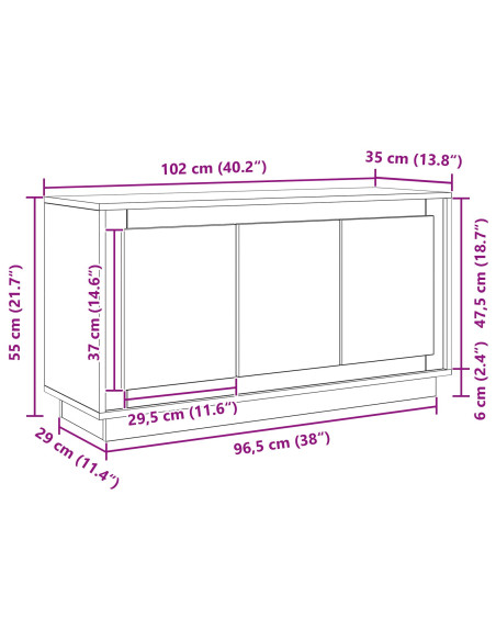 Sideboard Nero Rovere 102x35x55 cm Legno ingegnerizzato