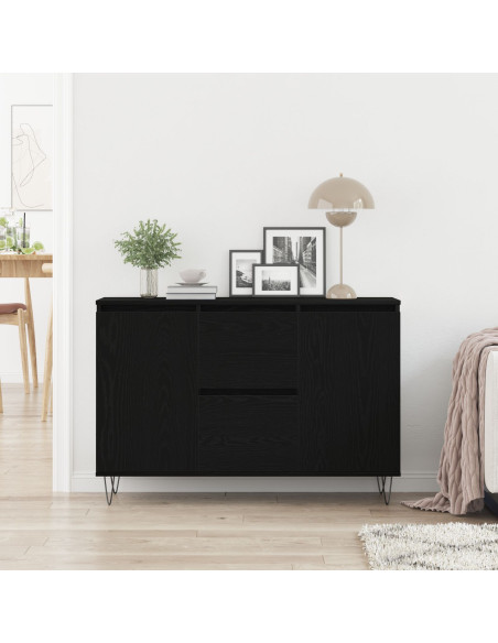 Sideboard Nero Rovere 101,5x35x70 cm Legno ingegnerizzato