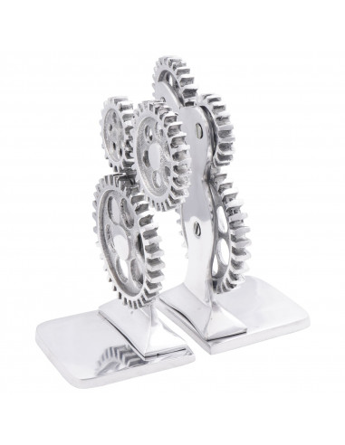 Fermalibri 2 pz Argento 10x10x22 cm Alluminio Ingranaggio