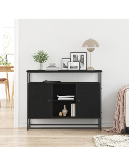 Sideboard  Nero Rovere 100x35x80 cm Legno ingegnerizzato e Acciaio