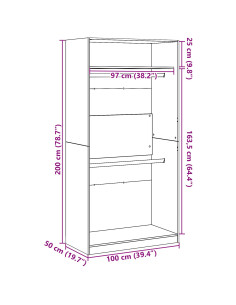 Guardaroba Rovere Nero 100 x 50 x 200 cm Legno multistrato
