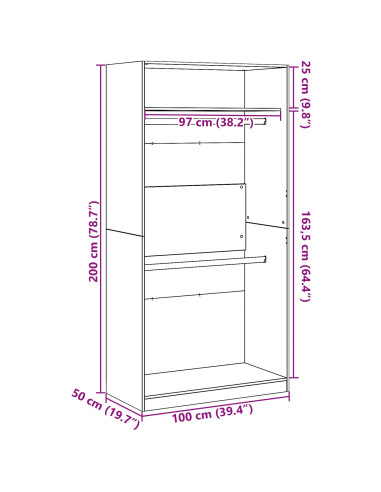 Guardaroba Rovere Nero 100 x 50 x 200 cm Legno multistrato