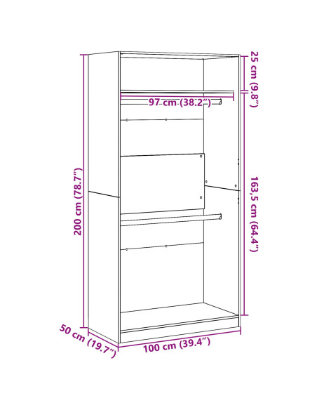 Guardaroba Rovere Nero 100 x 50 x 200 cm Legno multistrato