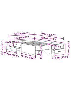 Struttura del letto Rovere artigianale 120 x 200 cm