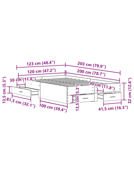 Letto con Cassetti Rovere Artigianale 120x200 cm Legno Ingegnerizzato