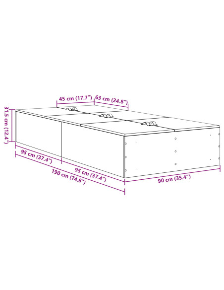 Struttura letto con contenitore Legno vecchio 90 x 190 cm