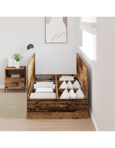 Letto con Contenitore Legno Invecchiato Legno Massello Semplice