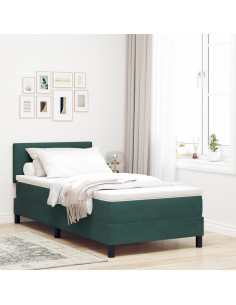 Letto a molle con materasso Verde Scuro 90 x 200 cm Velluto