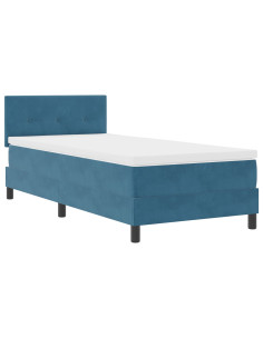 Letto a molle con materasso Blu Scuro 90 x 200 cm Velluto