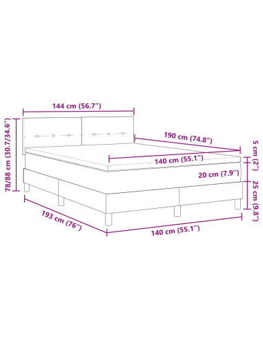 Letto a molle con materasso Blu Scuro 140 x 190 cm Velluto