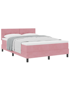Letto a molle con materasso Rosa 140 x 200 cm Velluto