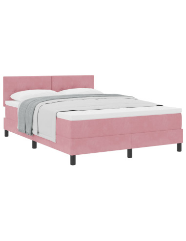 Letto a molle con materasso Rosa 140 x 200 cm Velluto