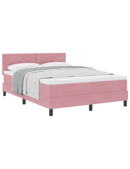 Letto a molle con materasso Rosa 140 x 200 cm Velluto