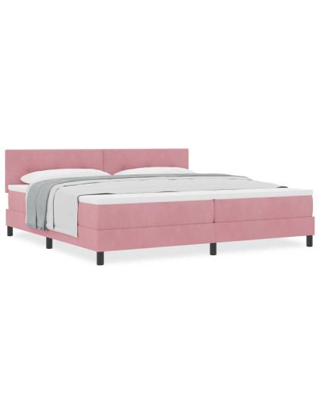 Letto a molle con materasso Rosa 200 x 200 cm Velluto