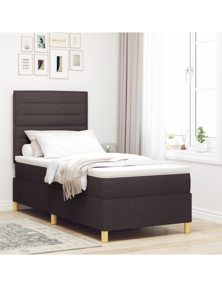 Letto con Rete a Molla e Materasso Marrone Scuro 90x200 cm Tessuto