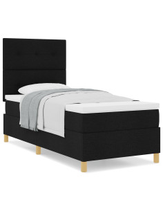 Letto a molle con materasso Nero 90 x 200 cm Tessuto