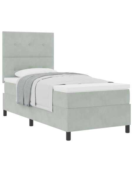 Letto Box Spring con Materasso Grigio Chiaro 90x200 cm Velluto