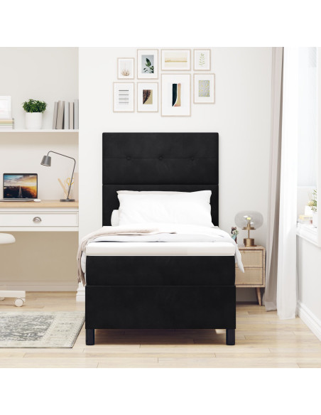 Letto con Box Spring e Materasso Nero 100x200 cm in Velluto