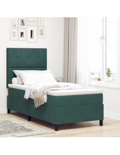 Letto a molle con materasso Verde Scuro 100 x 200 cm Tessuto